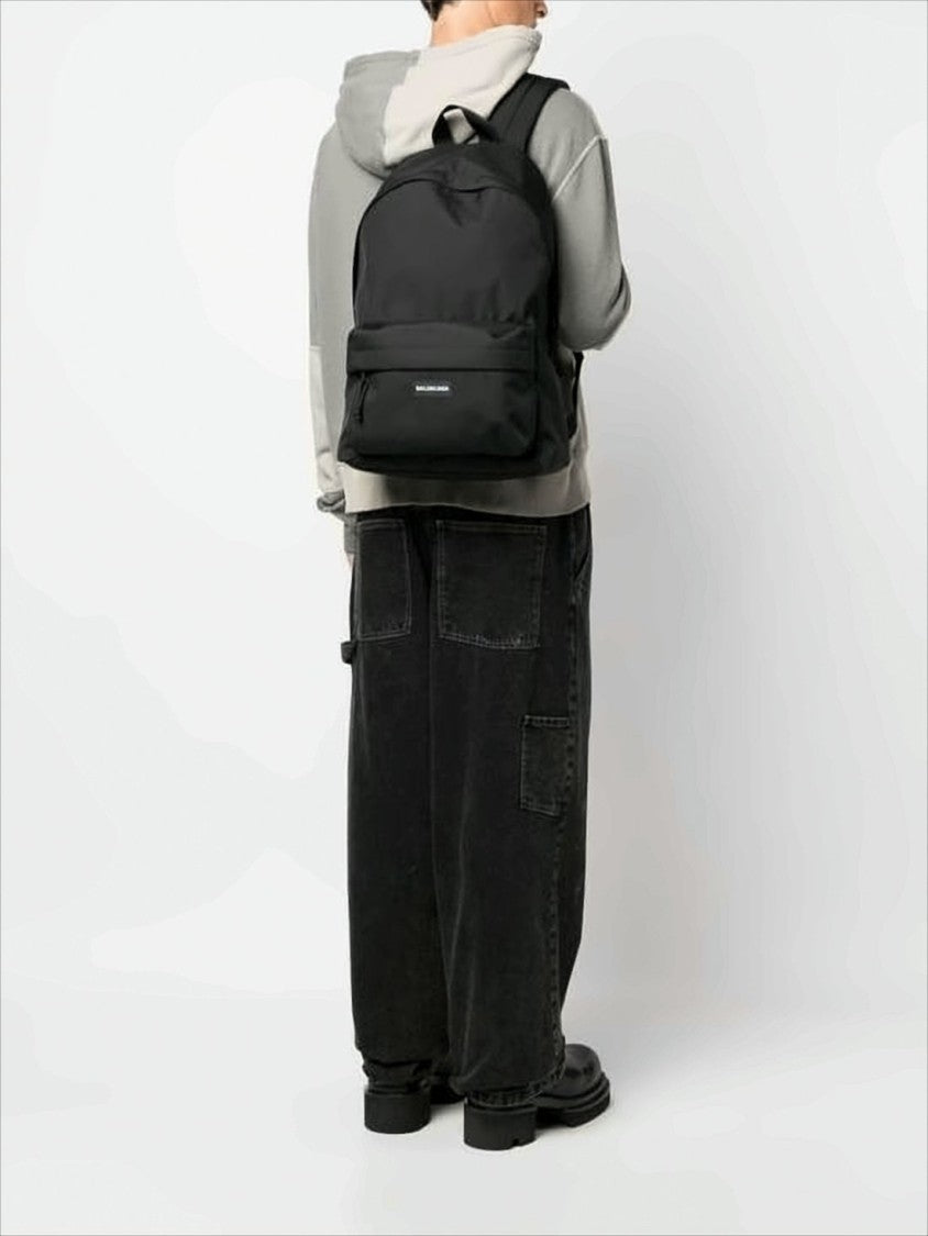 Minimalist Black Backpack with Logo Patch