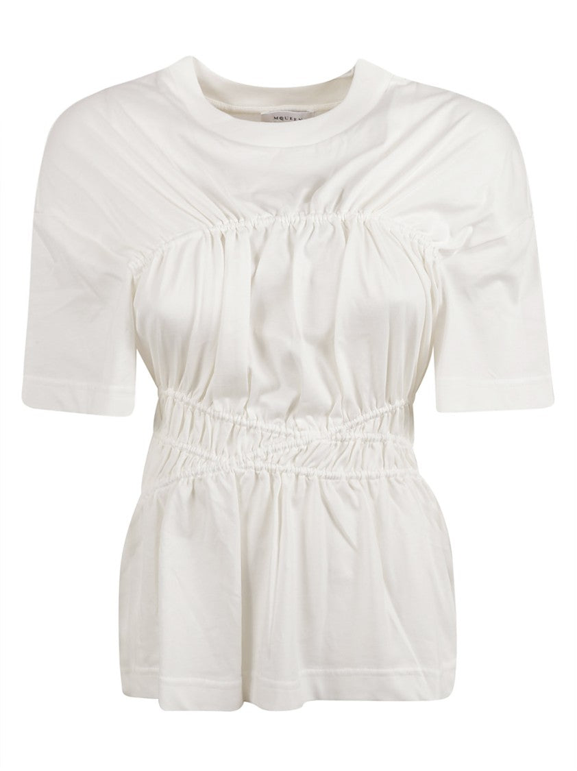 Relaxed-Fit White T-Shirt With Gathered Waistline