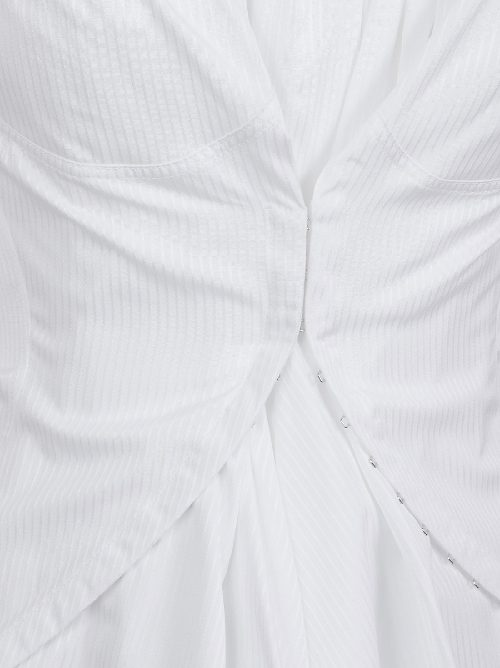 Asymmetrical Pleated Mini Dress in Striped Cotton Poplin