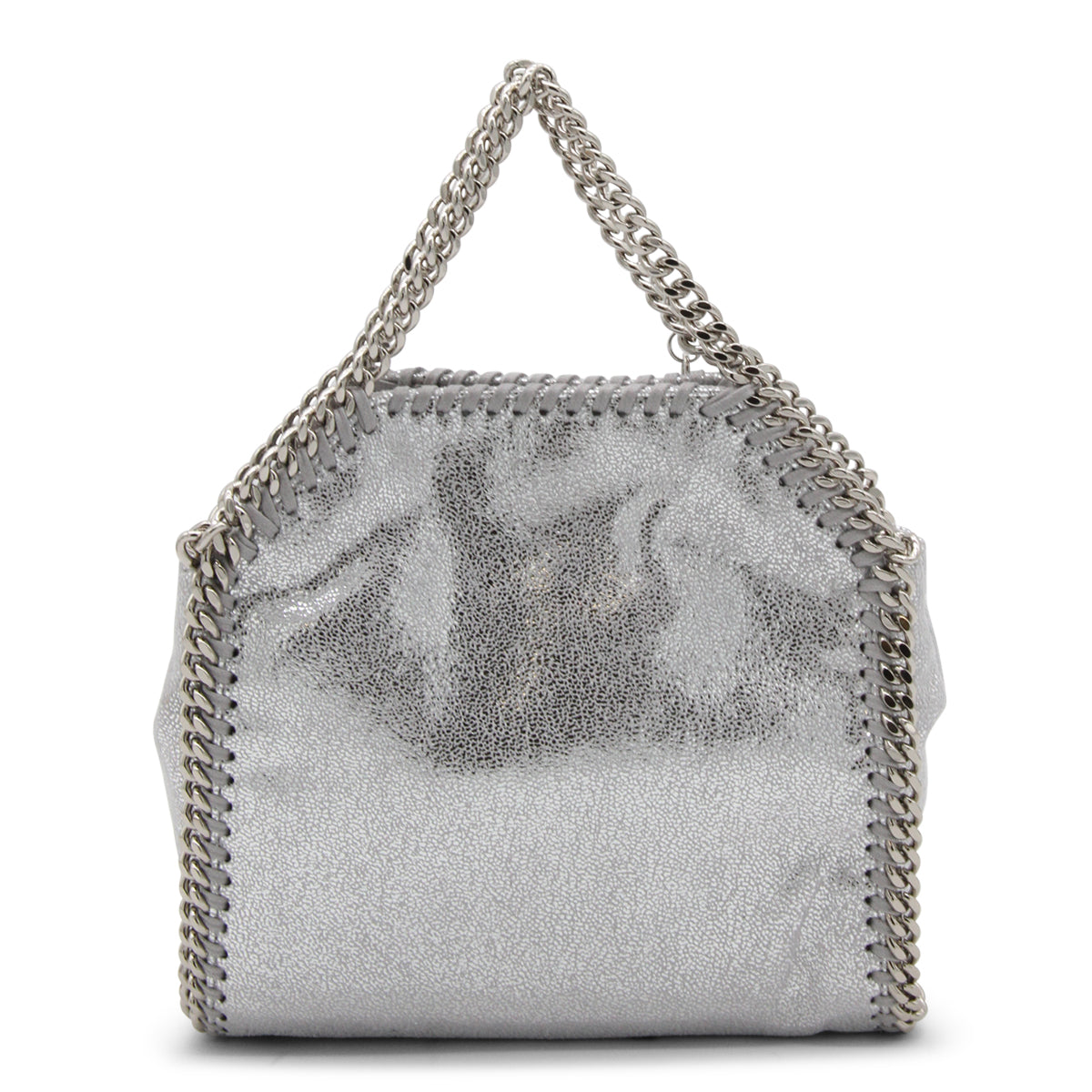 Srebrna metaliczna torebka Falabella Micro Tote ze sztucznej skóry