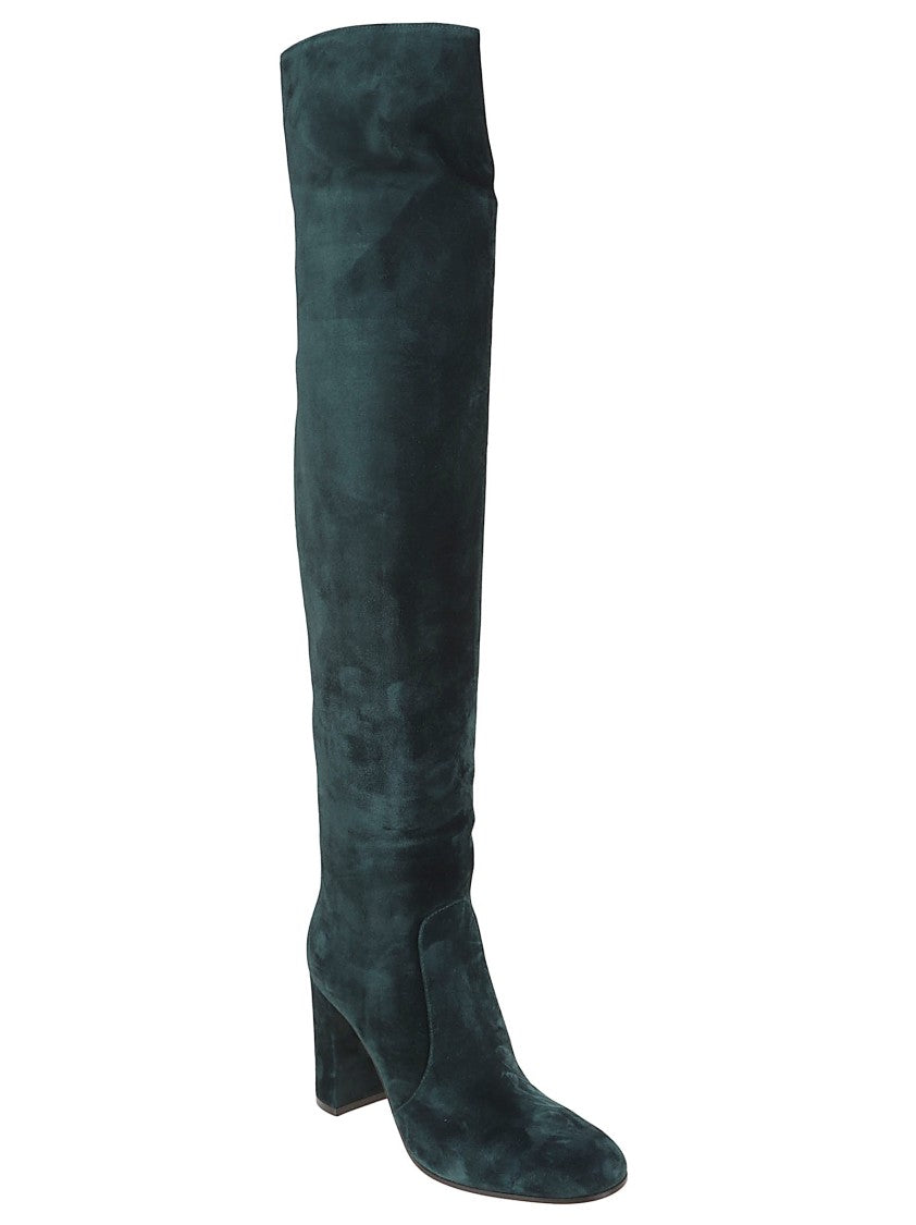 Knee-High Black Suede Boots With Block Heel