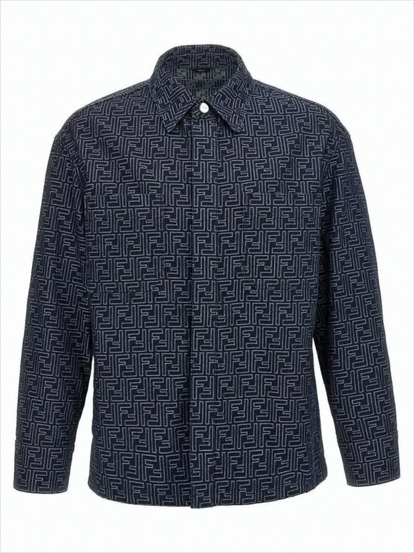 Cropped Black Cotton Jacket With Geometric Monogram