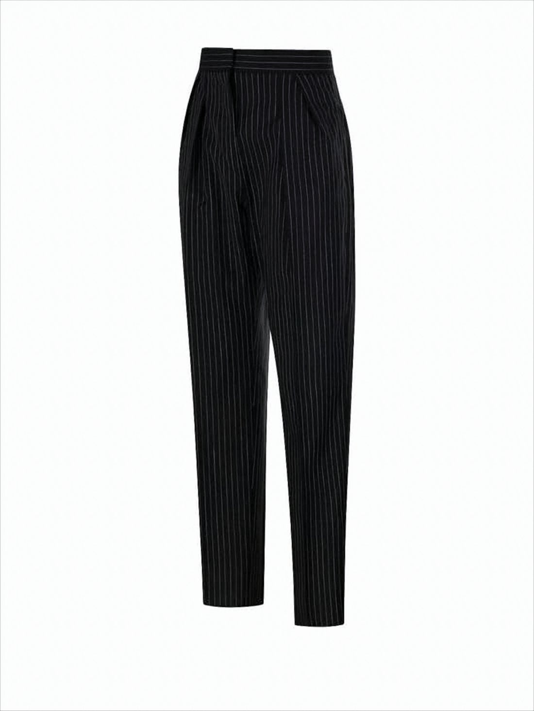 Tailored Black Suit Pants with Vertical Pinstripes