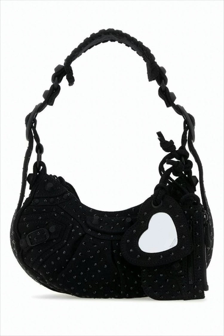 Crescent-Shaped Balenciaga Shoulder Bag with Textured Surface and Charm Detail
