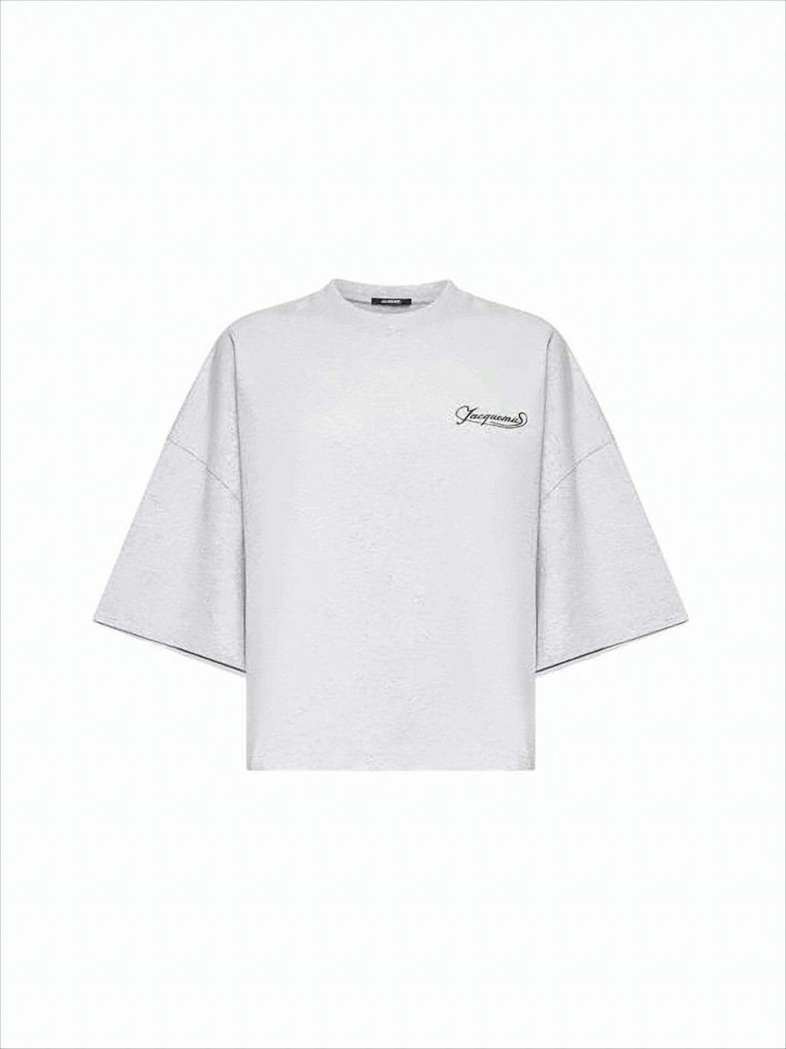 Cropped Grey T-Shirt With Boxy Silhouette And Embroidered Detail