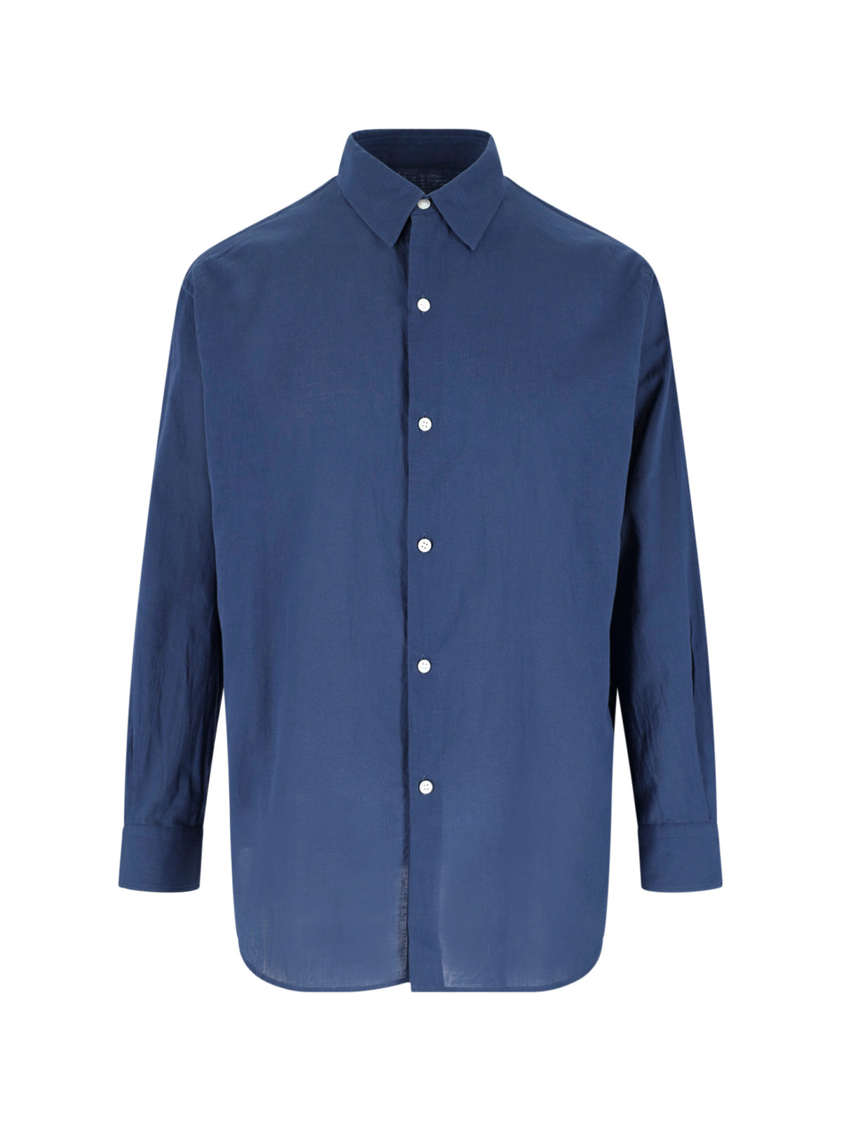 Blue Minimalist Traditional Collar Cotton Shirt