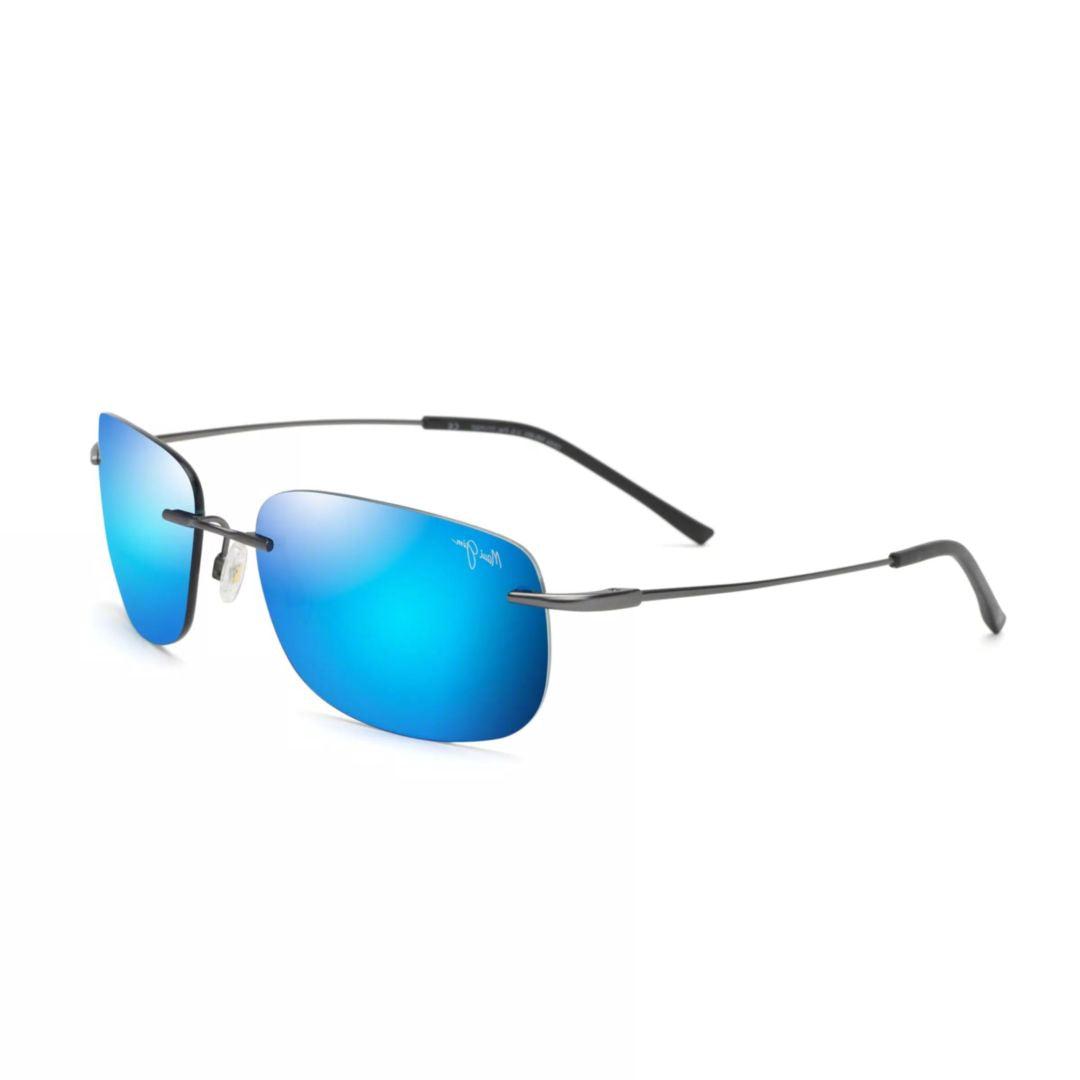 Ohai Rimless Sunglasses with Rectangular Blue Mirrored Lenses