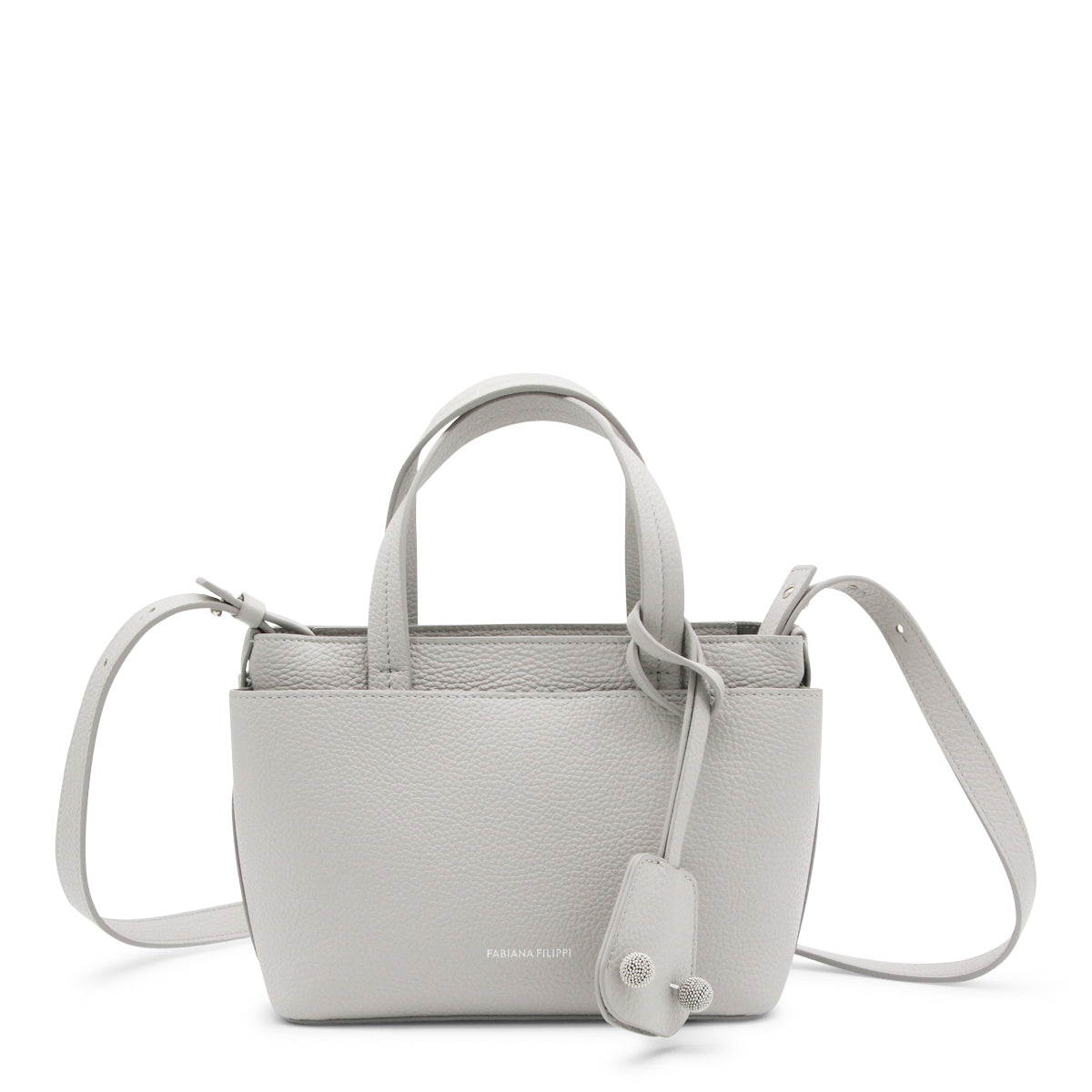 Grey Leather Top Handle Bag