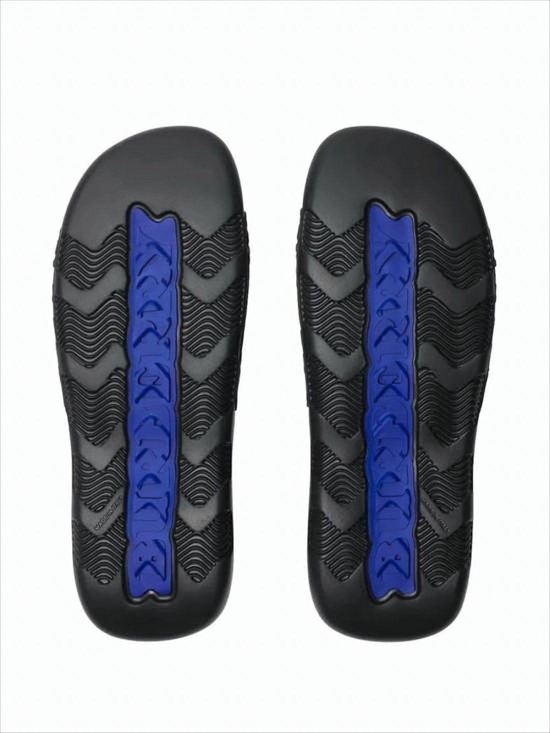 Textured Black Slide Sandals with Blue Emblem