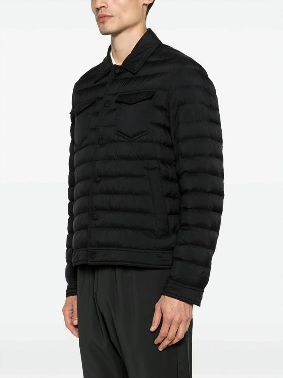 Quilted Black Padded Jacket With Classic Collar