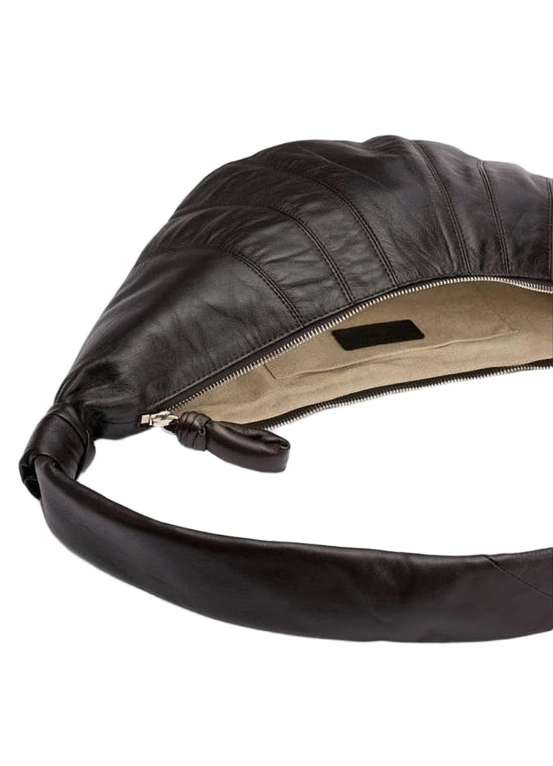 Crescent-Shaped Black Lambskin Shoulder Bag with Padded Strap