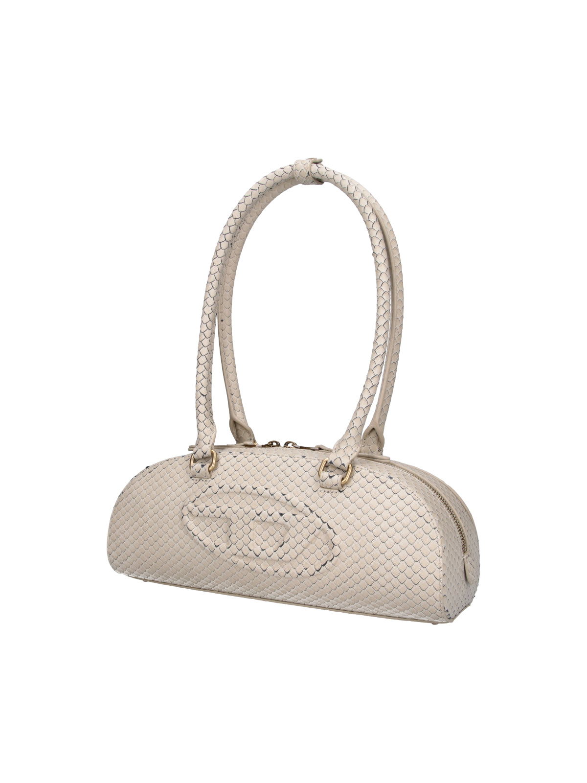 Beige 1dr Dome Snake Pattern Bag
