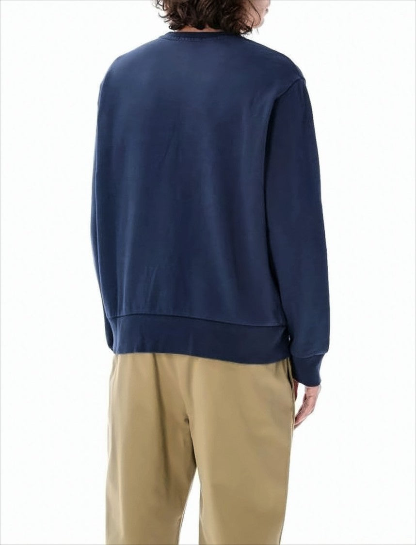 Crewneck Sweatshirt in Deep Navy Blue with Embroidered Logo