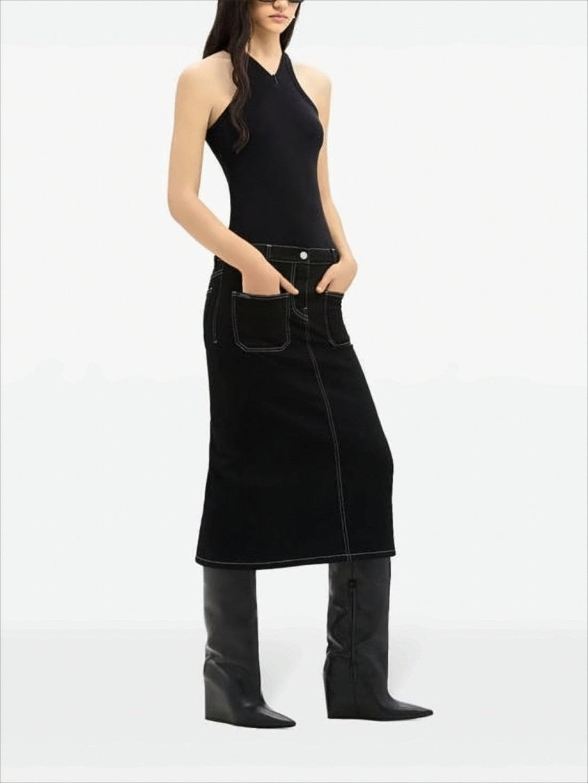 Fitted Black Sleeveless Ribbed Top With Subtle Zipper