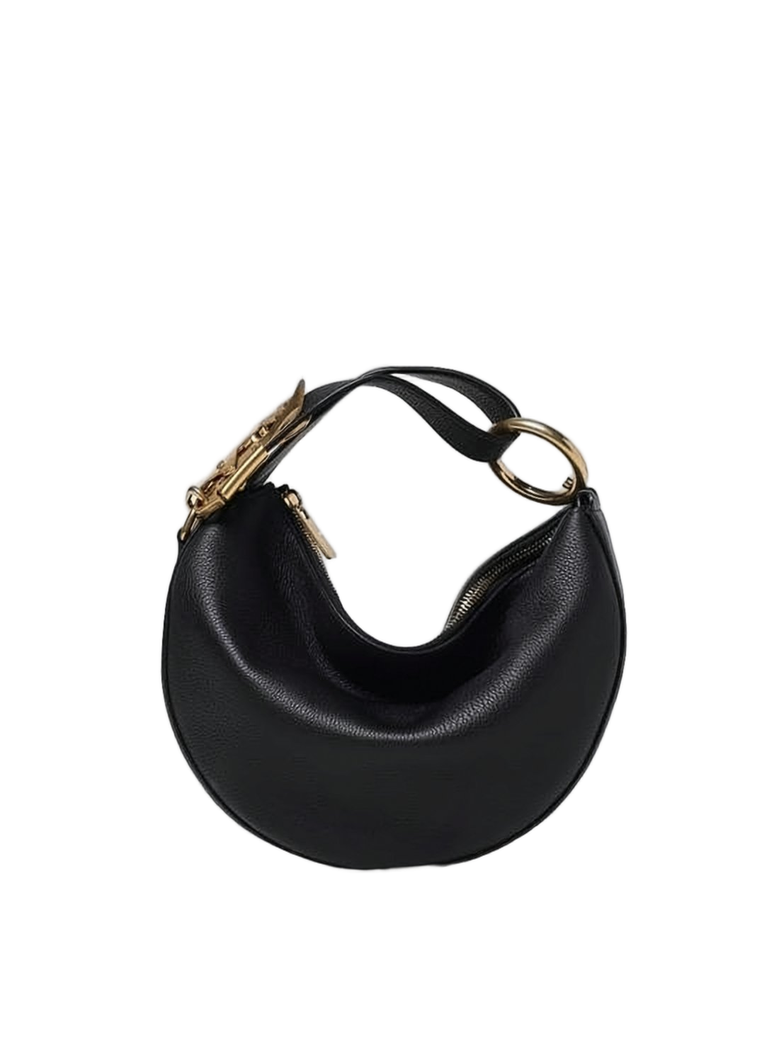 Crescent-Shaped Black Calf Leather Tote Bag
