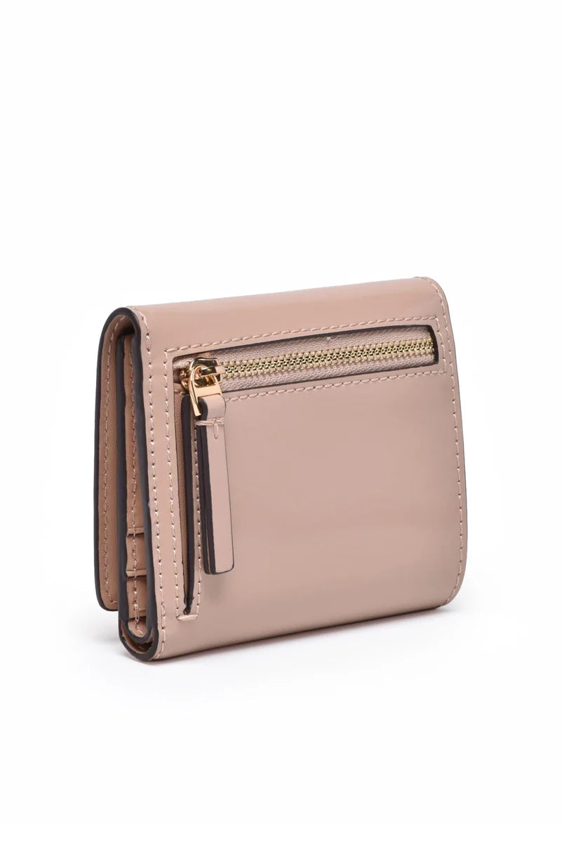 Compact Pink Calfskin Leather Wallet
