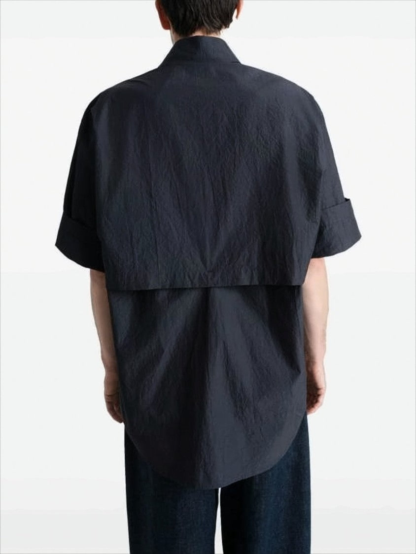 Boxy Black Button-Down Shirt with Flap Pockets