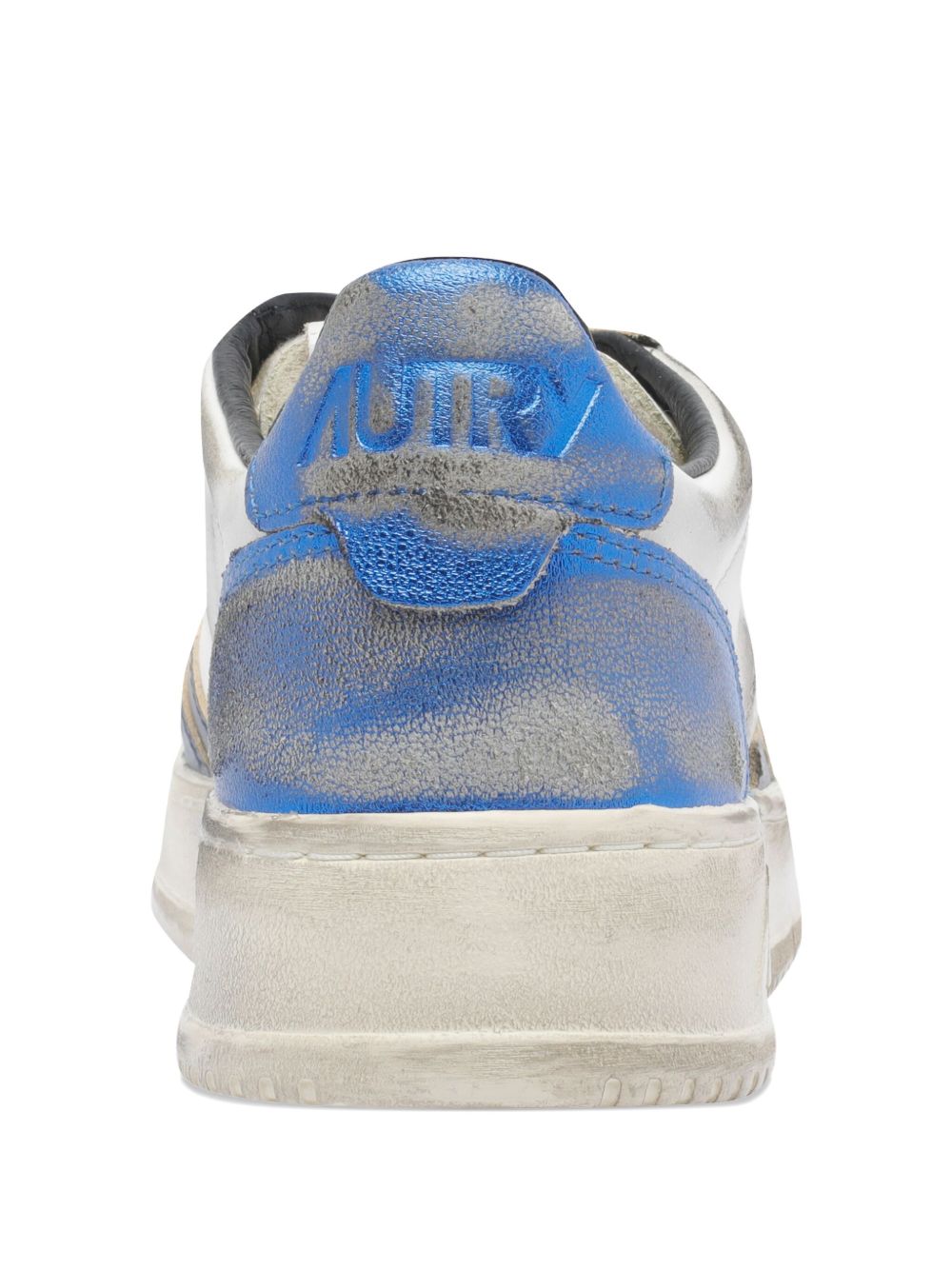 Distressed White Leather Sneakers With Navy Accents