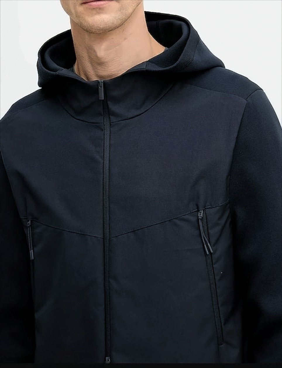 Hooded Black Jacket With Zipped Pockets