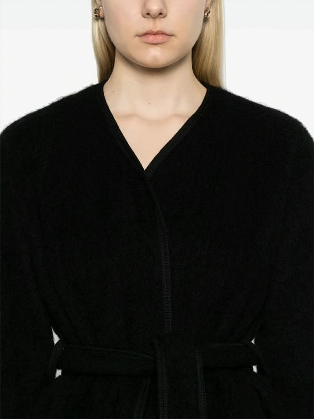 Cropped Black Wool Jacket with Matching Belt