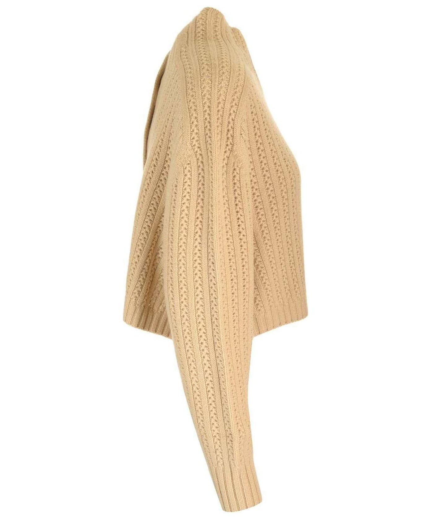 Textured Cable Knit Sweater with High Neckline