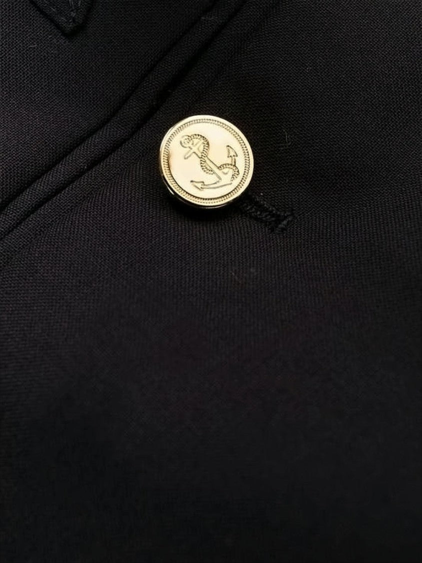 Cropped Black Wool Suit Pants with Gold Anchor Buttons