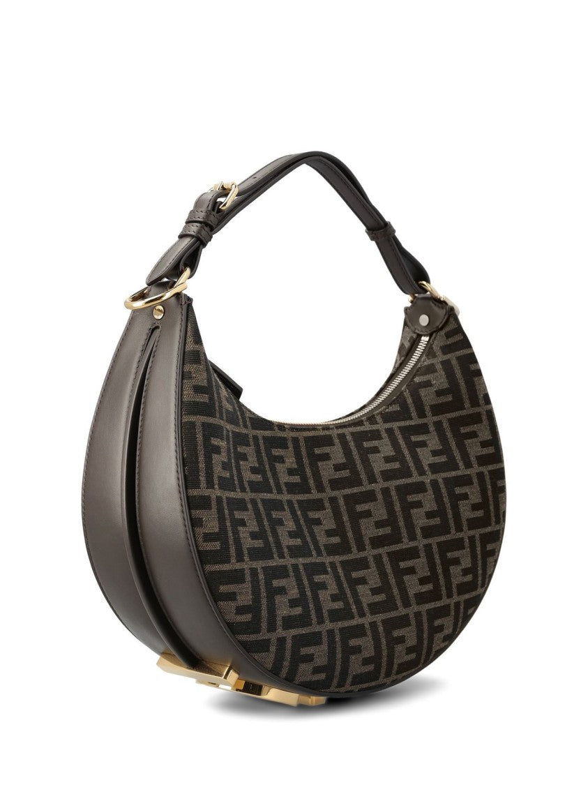 Crescent-Shaped Shoulder Bag with Monogram Pattern
