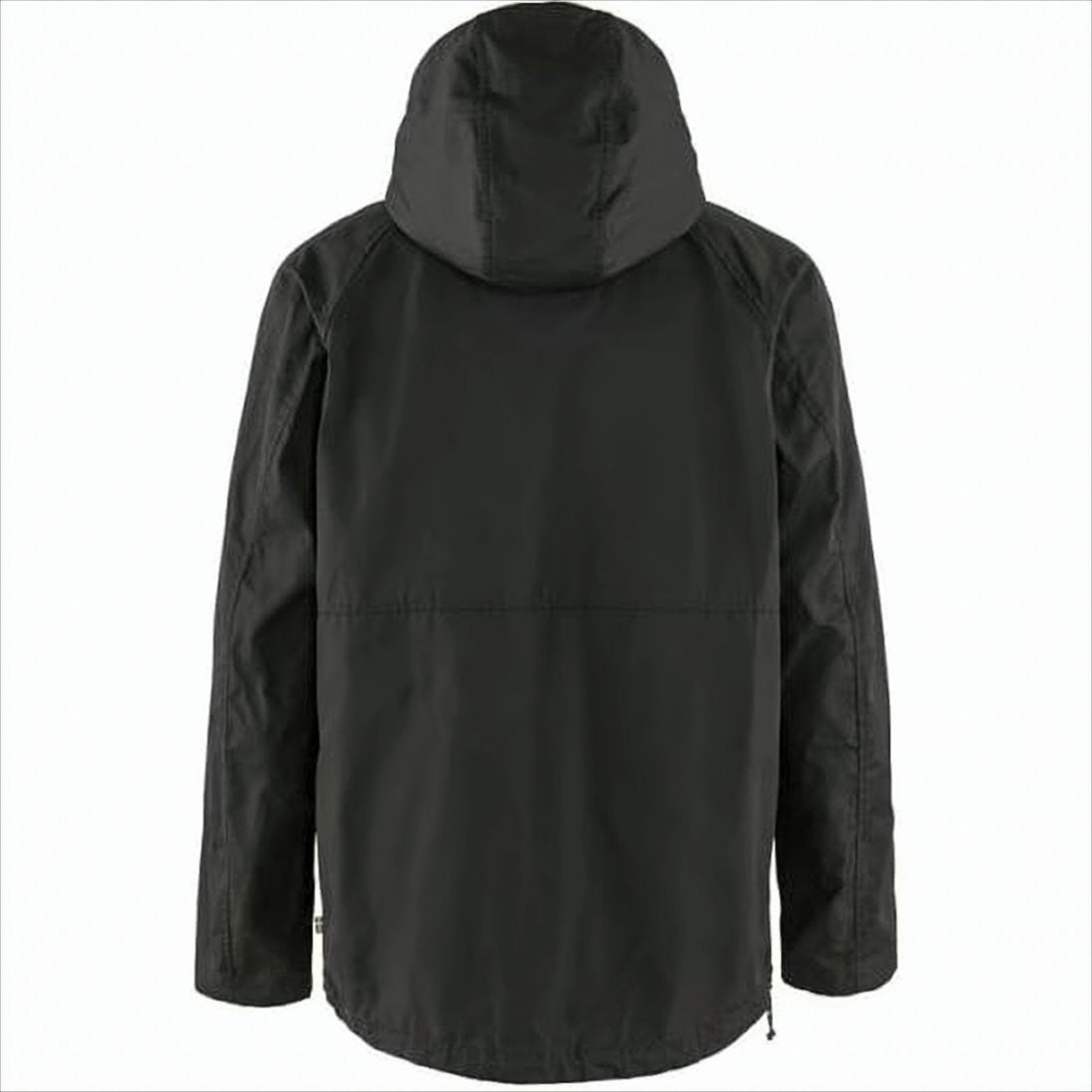 Hooded Black Jacket With Adjustable Drawstrings And Snap Buttons