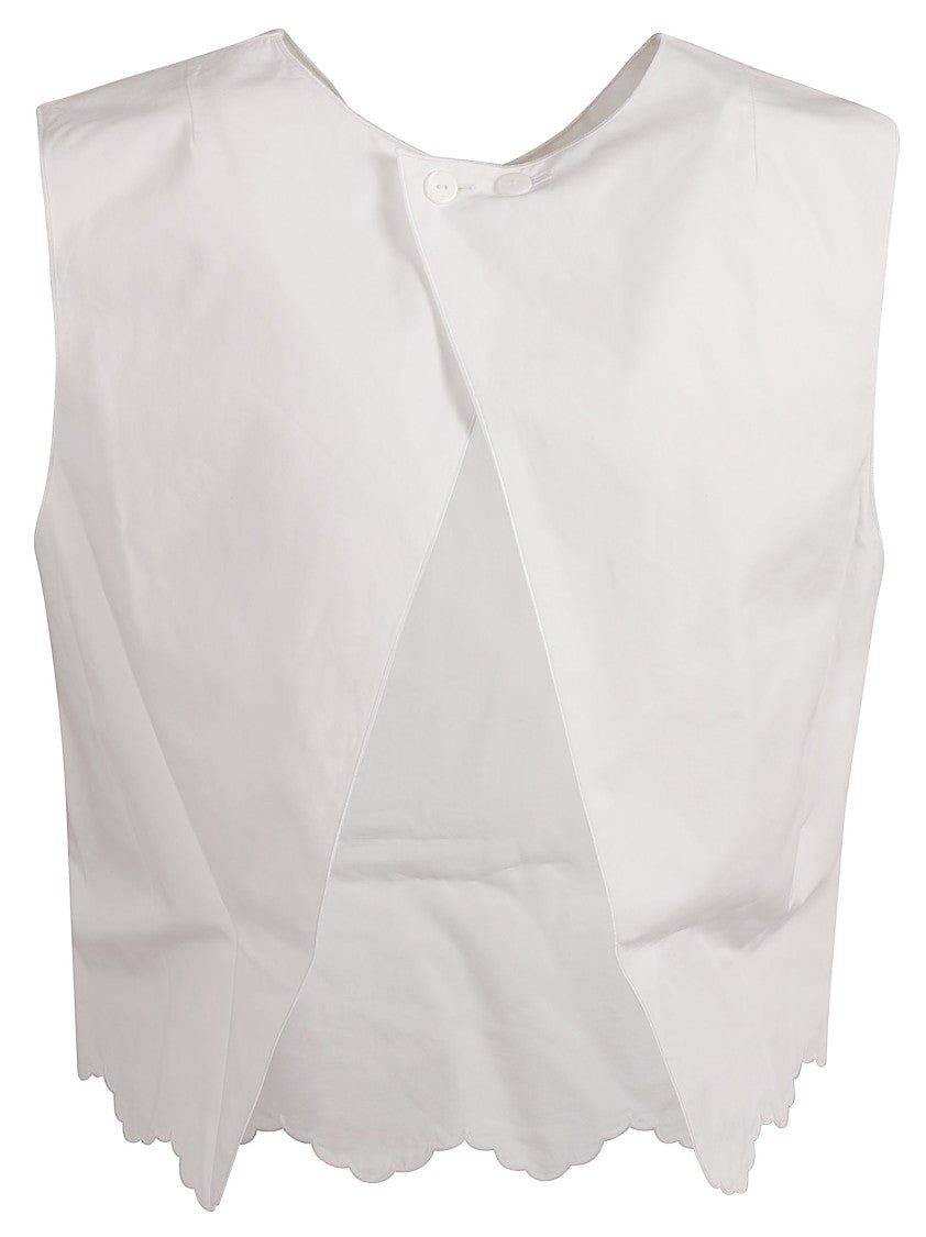 Sleeveless White Top With Scalloped Hem