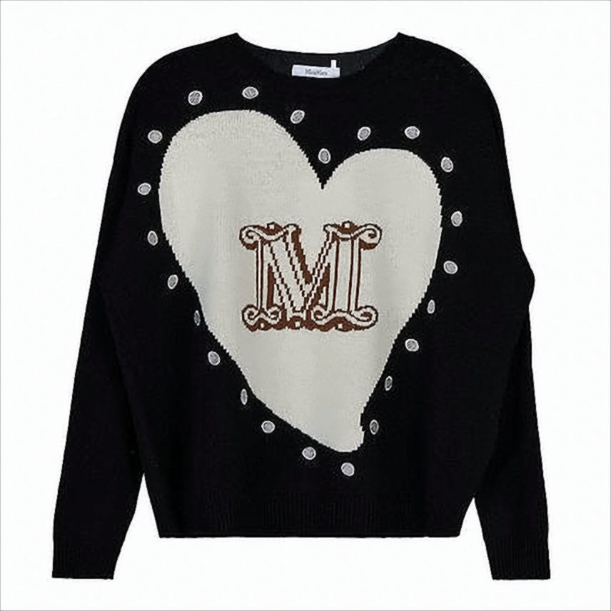 Heart Design Knit Sweater with Decorative Lettering