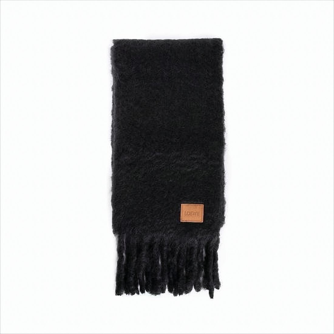 Textured Black Mohair And Wool Blend Scarf