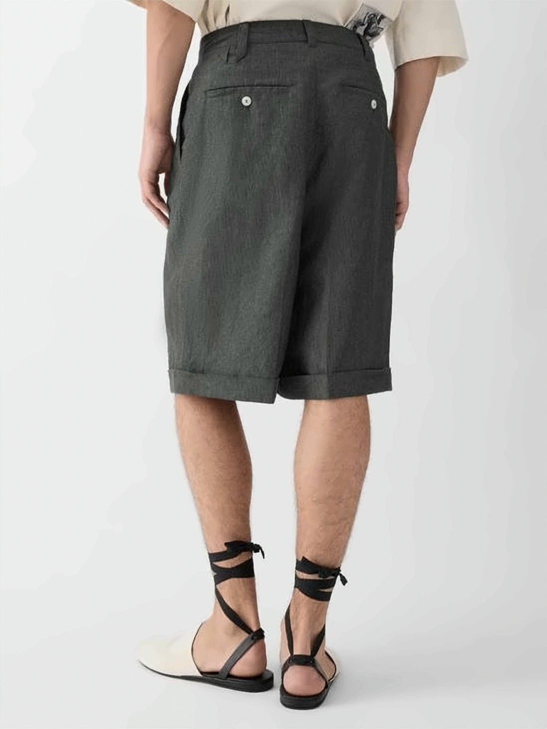 Relaxed Fit Pleated Bermuda Shorts with Cuffed Hem