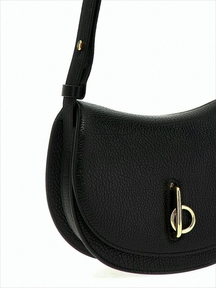 Crescent-Shaped Black Leather Shoulder Bag