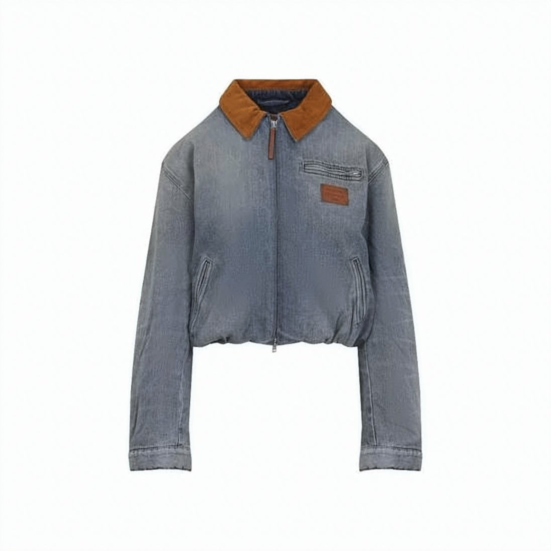 Washed Denim Jacket with Brown Suede Collar