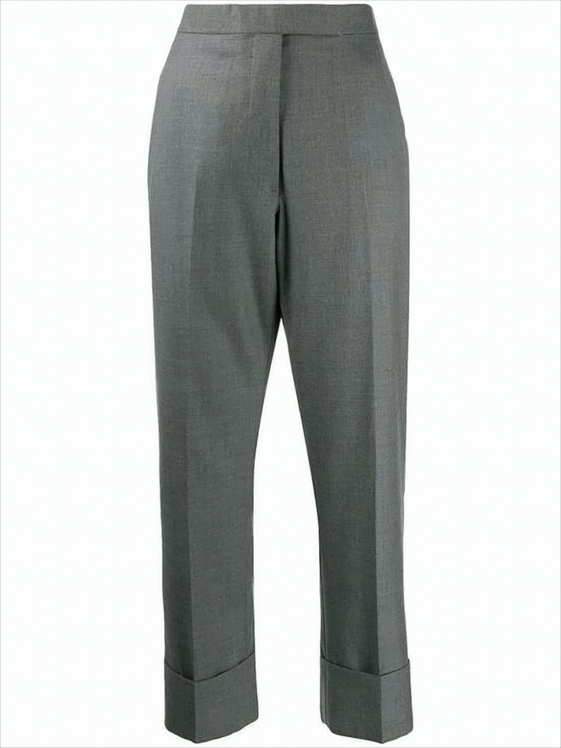 Cropped Tailored Grey Wool Pants with Wide Cuffs