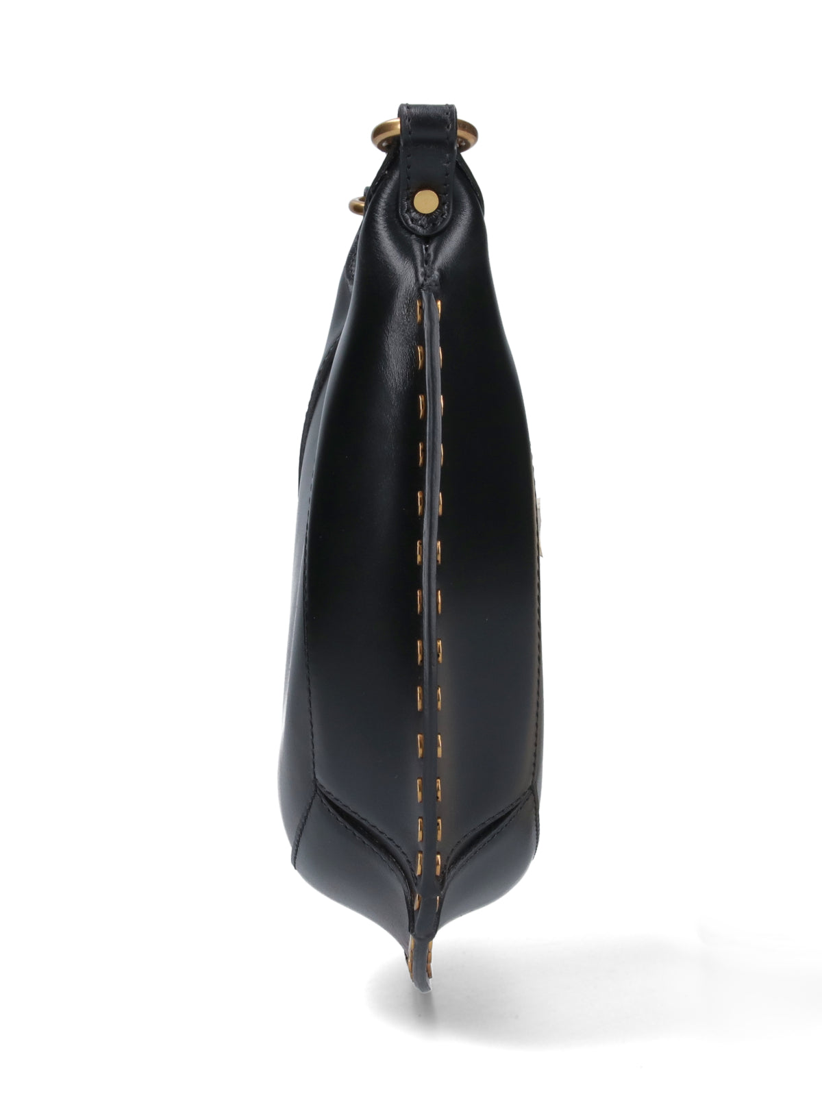 Crescent-Shape Black Leather Shoulder Bag