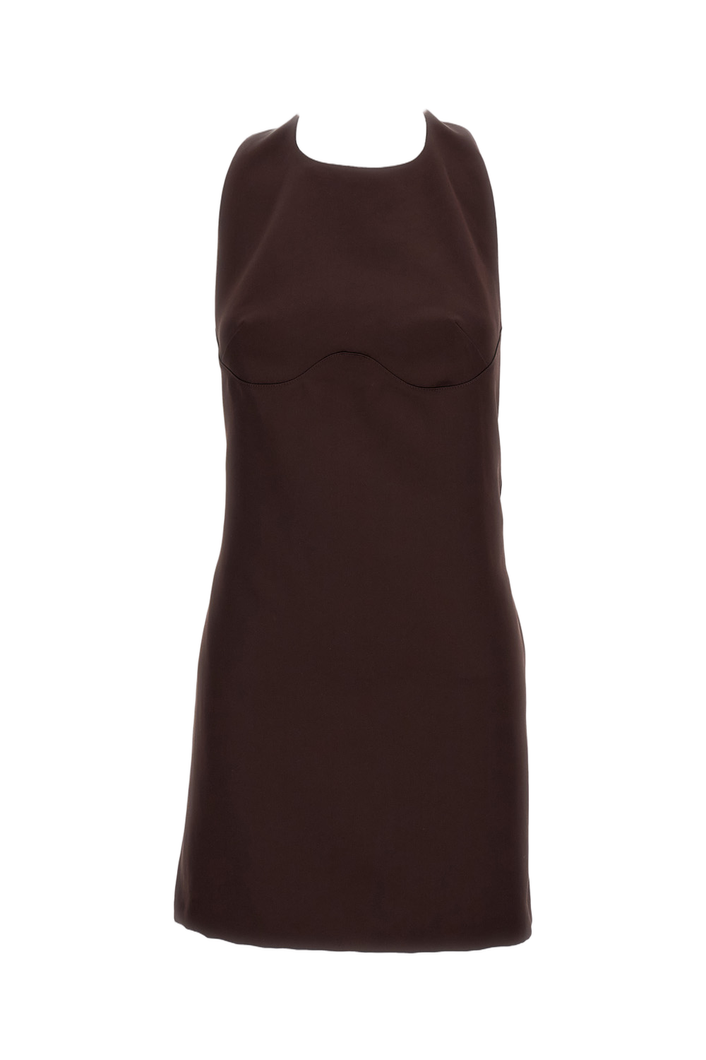 Brown Short Dress with A-line Halter neckline