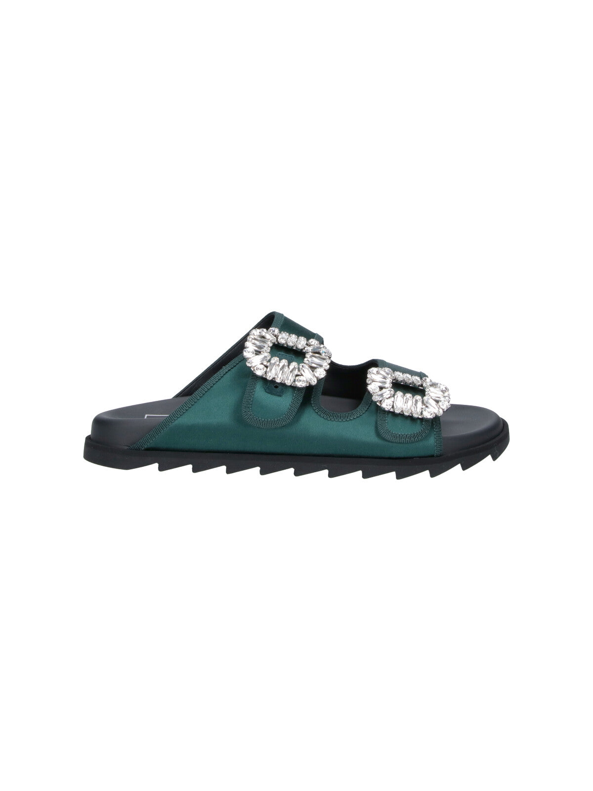 Green Slidy Viv Satin Strap Mules