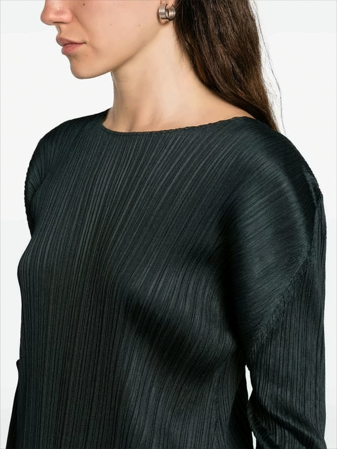 Pleated Midi Dress with Round Neckline