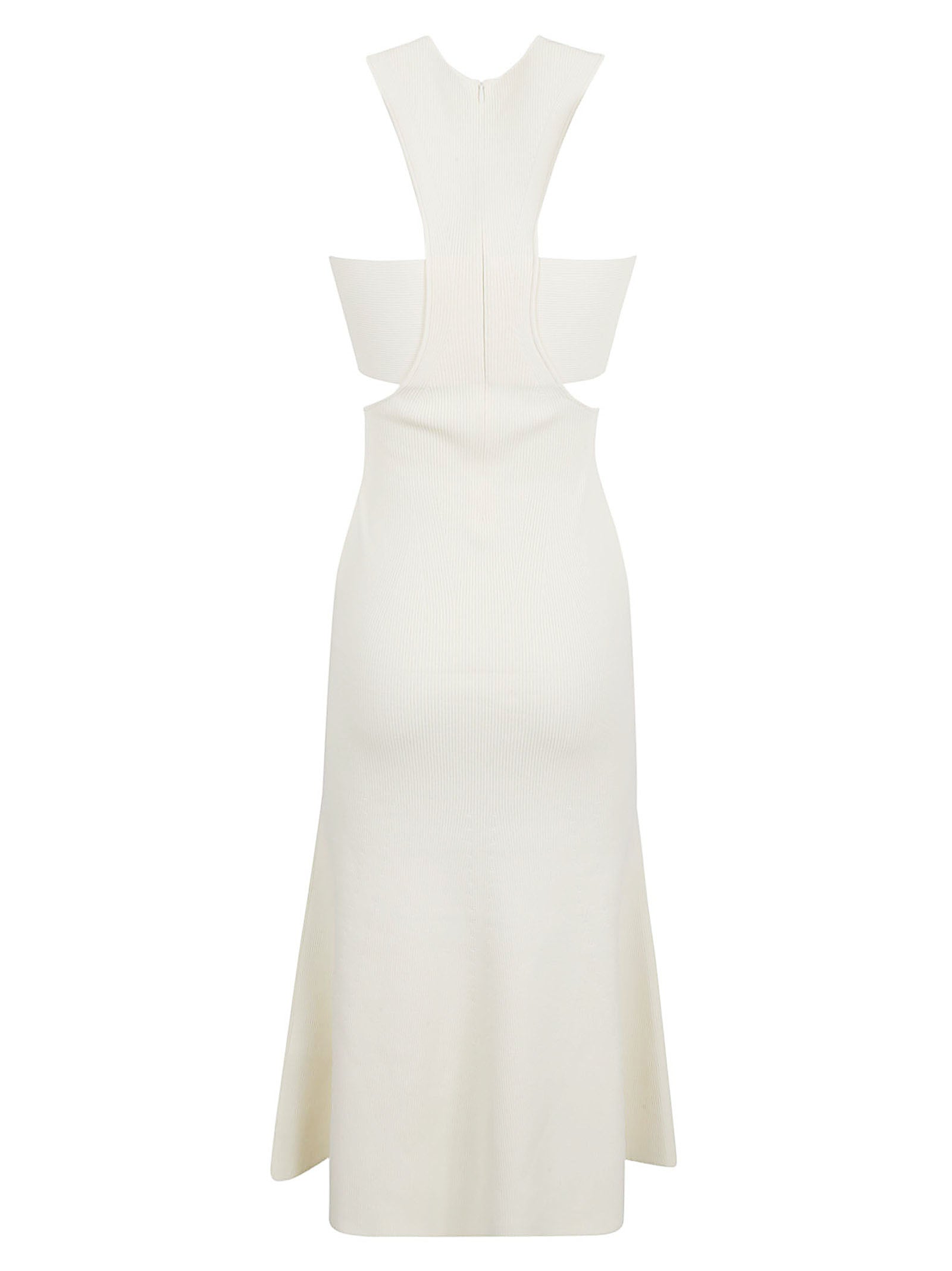 Floor-length White Dress with Fitted Bodice