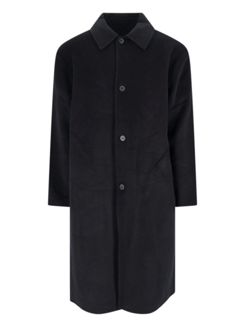 Single-Breasted Wool Coat – Black