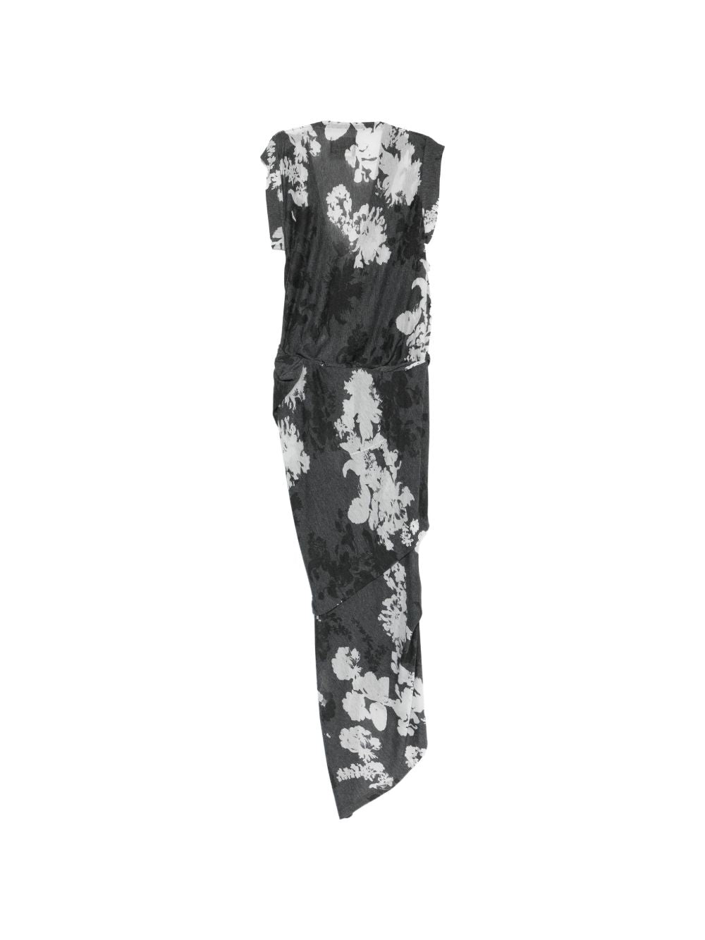 Grey Floral Print Draped Wrap Dress