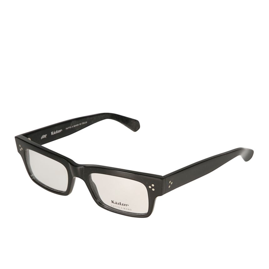 Mark Rectangular Frame Black Eyeglasses with Silver Rivet Details