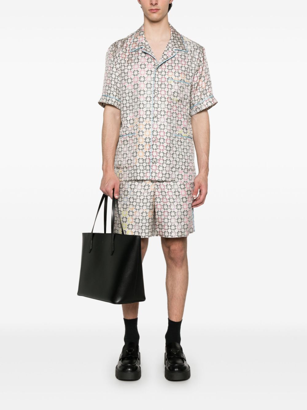 Multicolored Geometric Patterned Ecru Shirt