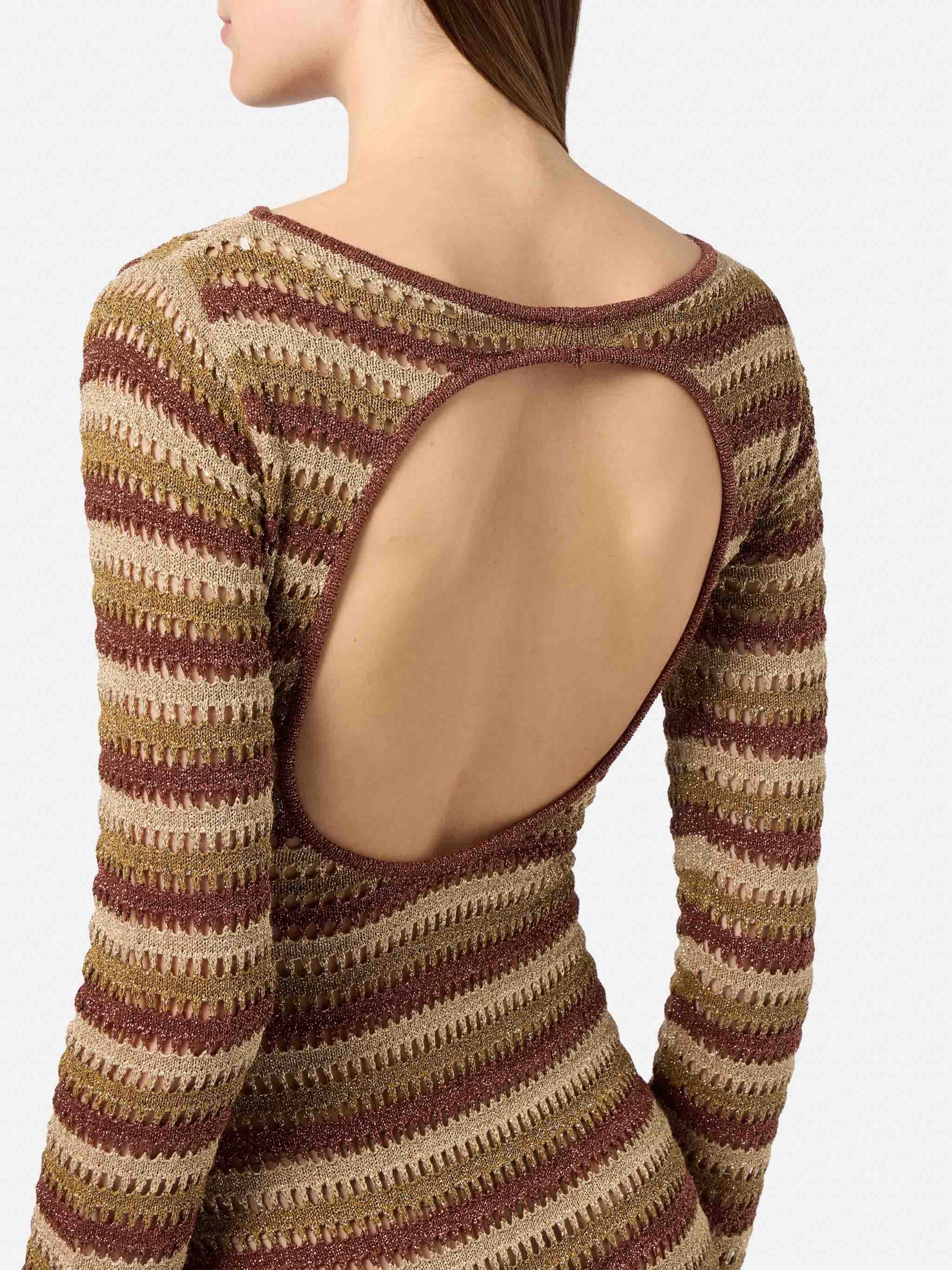 Fitted Midi Dress with Crochet Knit