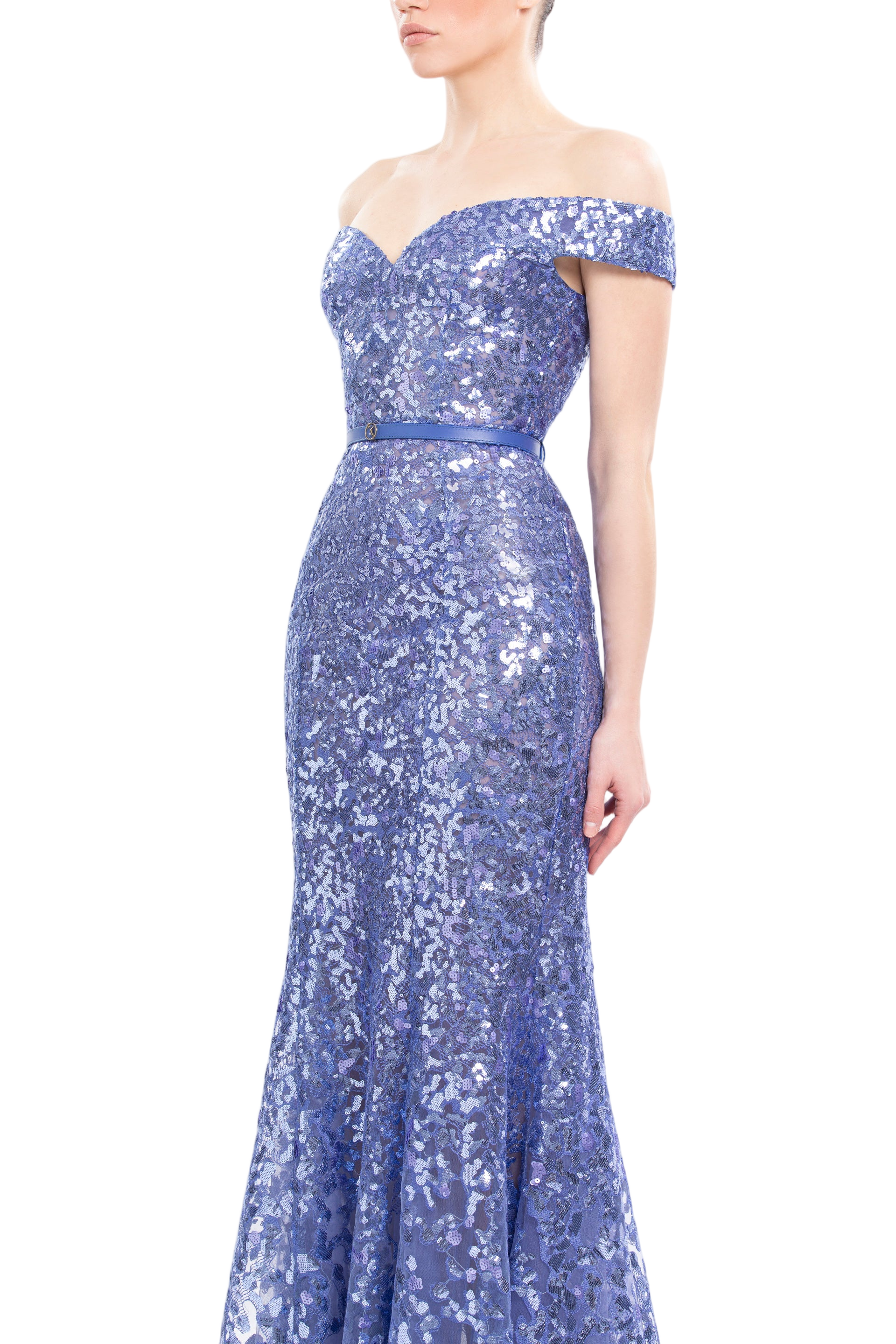Off-Shoulder Sequin Embroidered Long Dress