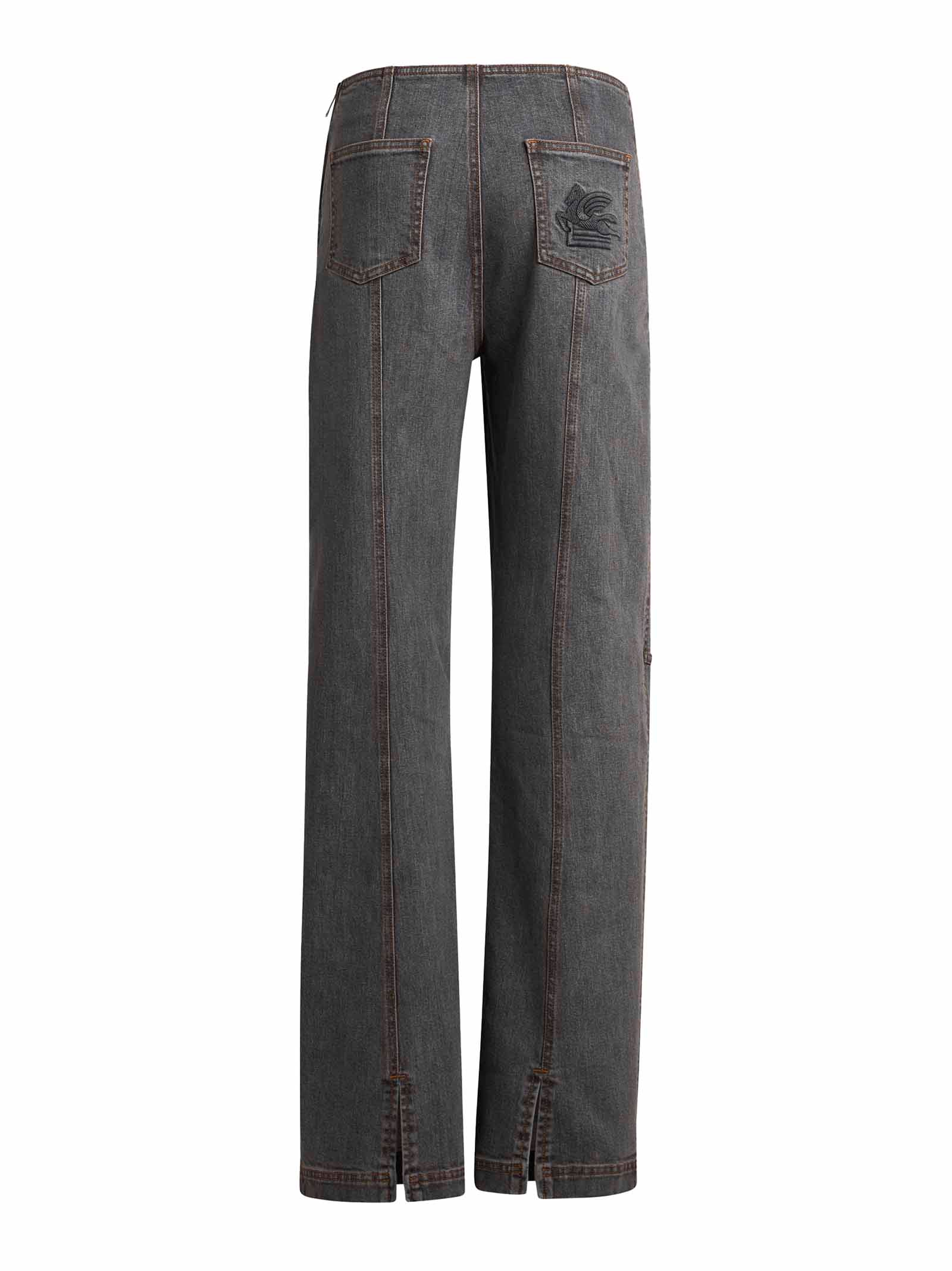 Straight-Leg Grey Stretch Jeans With Pegaso Embroidery