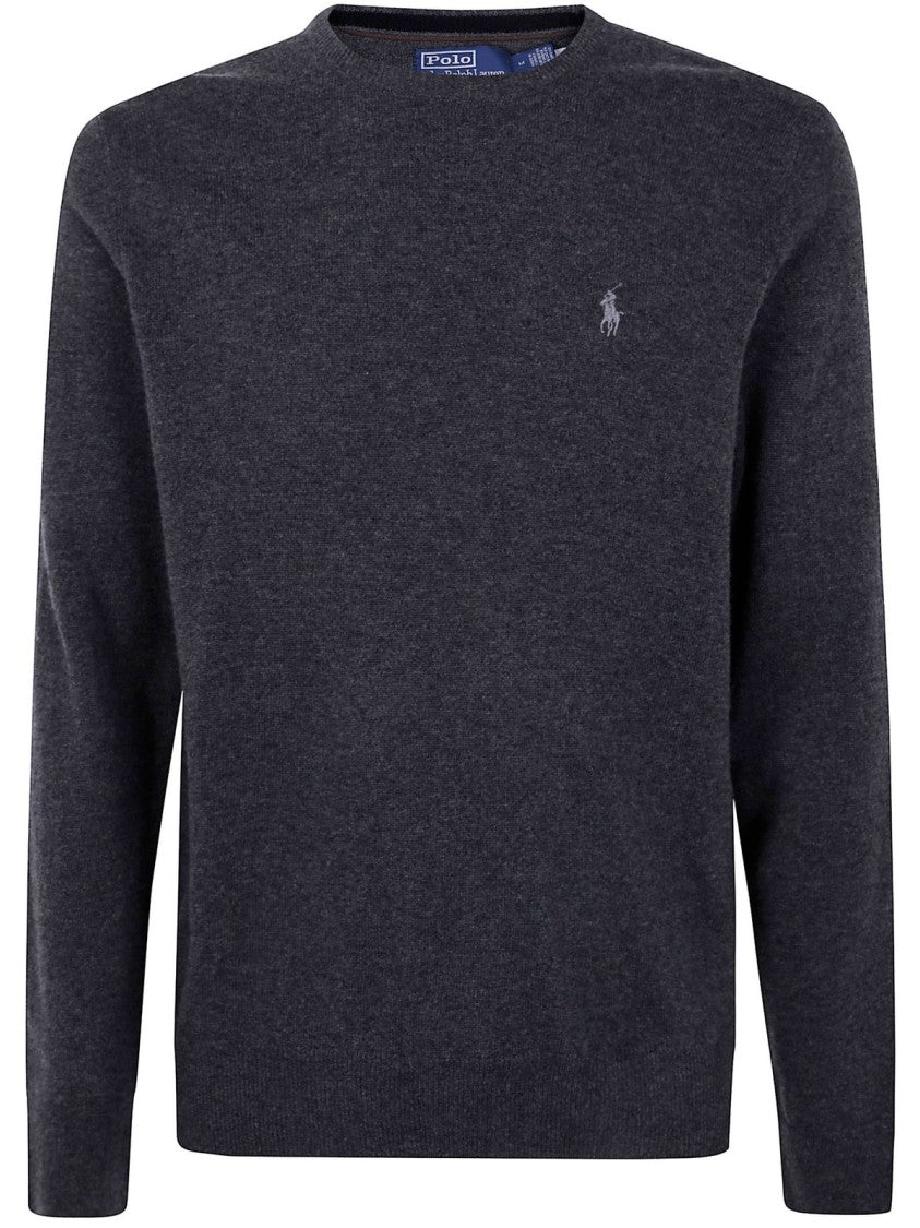 Sweter wełniany z logo – szary