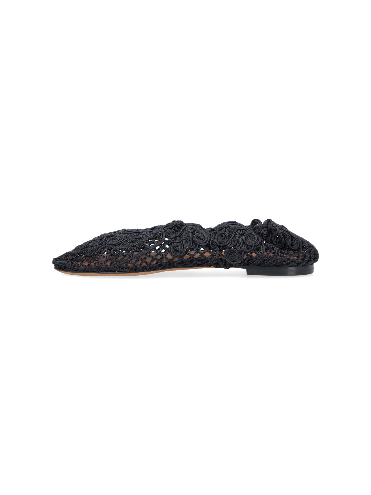 Black Pointed Toe Swirling Openwork Flats