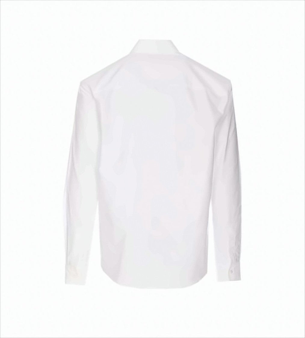 Long-Sleeve White Cotton Shirt With Embroidered Fox Detail